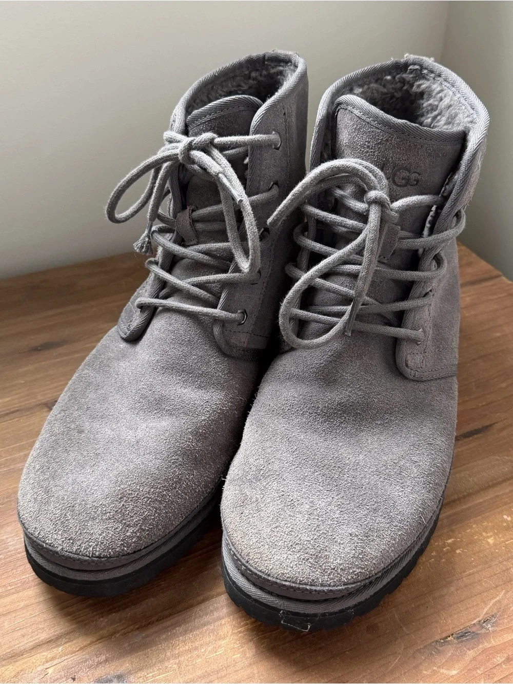 UGG Harkley Charcoal Grey Suede Sheepskin Chukka Desert Boots Shoes Men Size 9.5